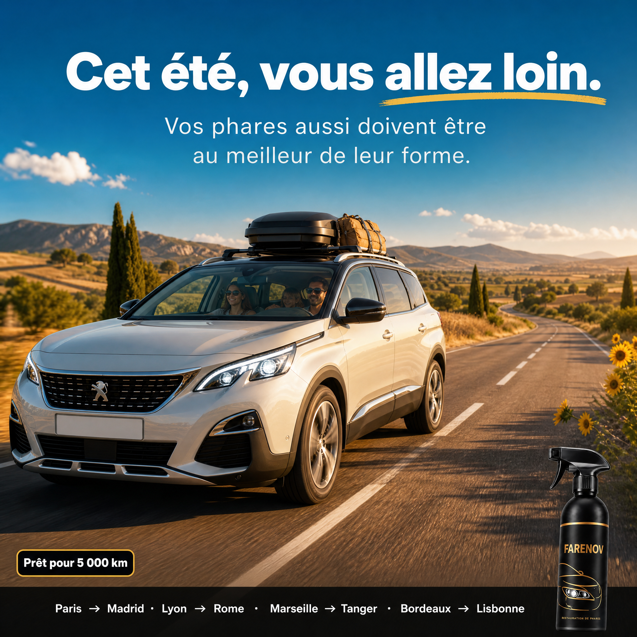 Farenov® — Spray Restaurateur de Phares "Phares Neufs en 30 Secondes"